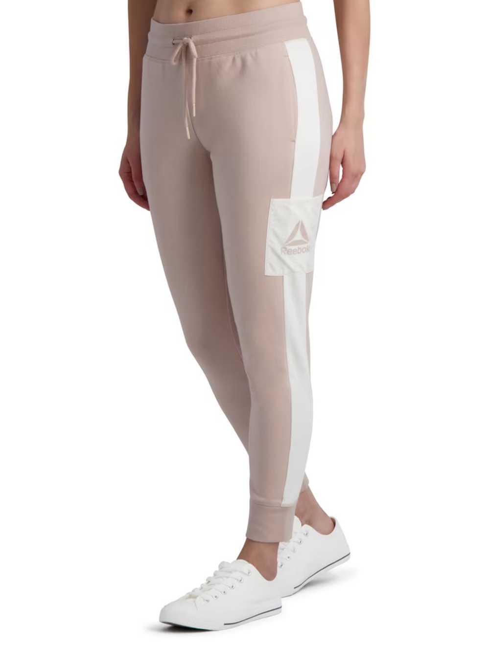 Reebok Women's Taupe Track Joggers with White Side Stripe - L